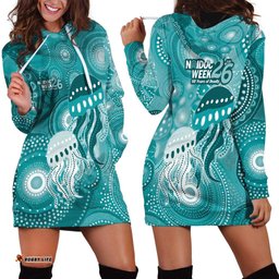 NAIDOC Deadly 50 Years Hoodie Dress Jellyfish Aboriginal Culture Inspired Turquoise LT9
