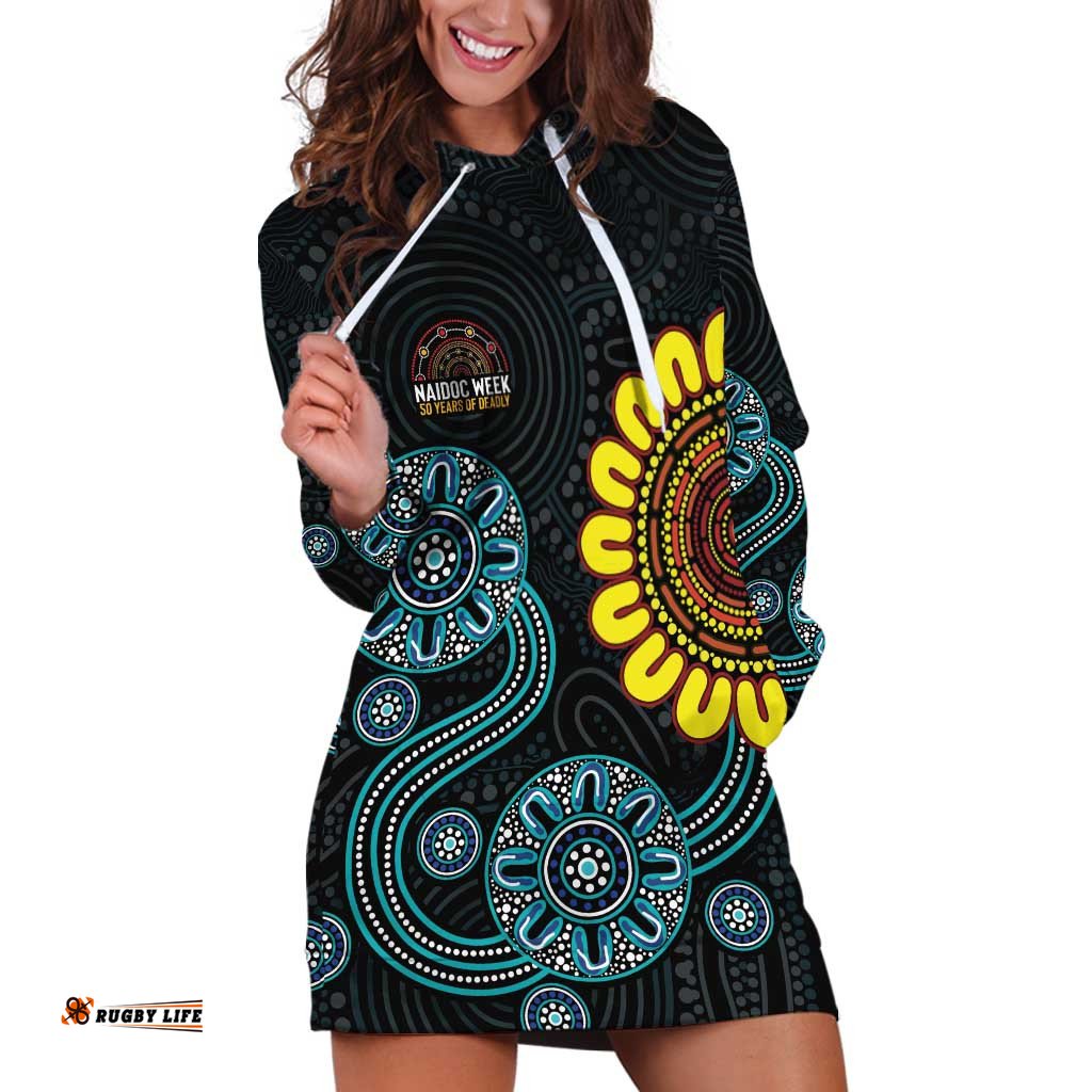 NAIDOC 50 Years of Deadly Hoodie Dress Sun Aboriginal Dot Art LT19