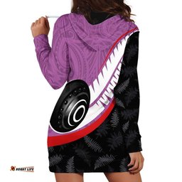 Personalised Aotearoa Lawn Bowls Hoodie Dress Maori and Silver Fern Sporty Style Pink Color LT03