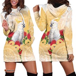 New Zealand Aotearoa Cockatoo Hoodie Dress Maori Pattern With Pohutukawa Flowers LT05