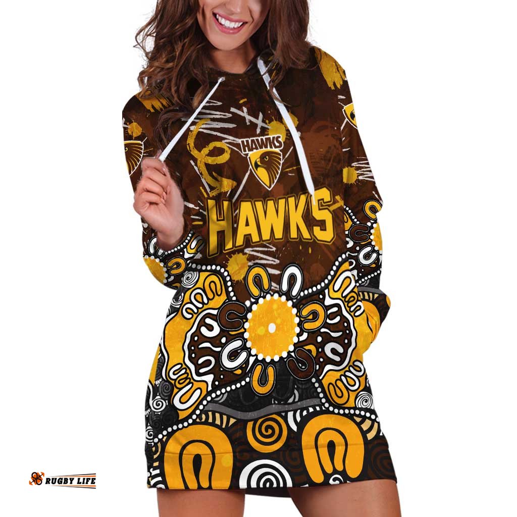 Personalized Hawthorn Hawks Hoodie Dress Aboriginal Dot Painting Graffiti Style TS04
