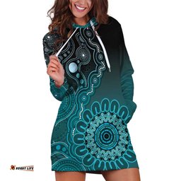 Personalised Ovarian Cancer Awareness Hoodie Dress Teal Ribbon Aboriginal Art LT05