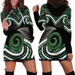Koru Pounamu Aotearoa Hoodie Dress Maori Paua Shell Mix Silver Fern LT14