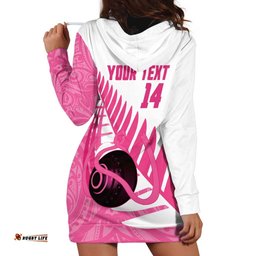 New Zealand Lawn Bowls Breast Cancer Custom Hoodie Dress Aotearoa Maori Silver Fern Pink Ribbon LT14