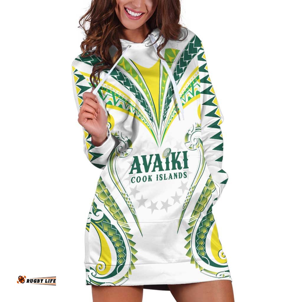 Custom Rugby Cook Islands Avaiki Hoodie Dress White Kuki Airani Tribal Maori Inspired LT9