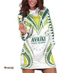 Custom Rugby Cook Islands Avaiki Hoodie Dress White Kuki Airani Tribal Maori Inspired LT9