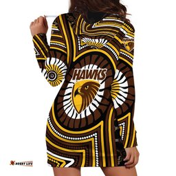 Hawthorn Hawks Hoodie Dress Indigenous Monochrome Dot Art Mascot Style TS04