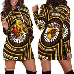 Hawthorn Hawks Hoodie Dress Indigenous Monochrome Dot Art Mascot Style TS04