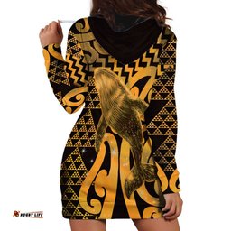 Humpback Whale Matariki New Zealand Hoodie Dress NZ Maori Paikea Poutama Luxury Gold LT14