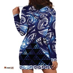 Matariki New Zealand Hoodie Dress NZ Niho Taniwha Maori New Year Blue Galaxy LT14