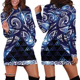 Matariki New Zealand Hoodie Dress NZ Niho Taniwha Maori New Year Blue Galaxy LT14