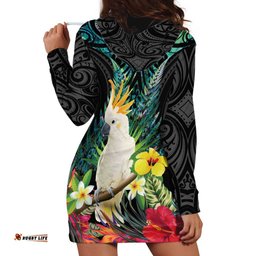 Sulphur-crested Cockatoo New Zealand Hoodie Dress Paua Shell Aotearoa Maori Tropical Flowers LT14