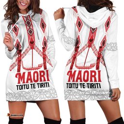Toitu Te Tiriti Waitangi Hoodie Dress White Wharenui House LT9