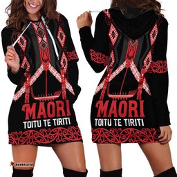 Toitu Te Tiriti Waitangi Hoodie Dress Black Wharenui House LT9