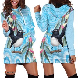 Willie wagtail Australia Hoodie Dress Eucalyptus Blossoms Aboriginal Art LT14