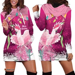 Pink Cockatoo Australia Christmas Hoodie Dress Grevillea Eucalyptus Blossoms LT14