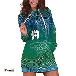 Torres Strait Islands Hoodie Dress Shark Indigenous Australian Tribal Dot Art TS04