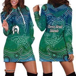 Torres Strait Islands Hoodie Dress Shark Indigenous Australian Tribal Dot Art TS04