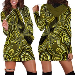 Yellow Indigenous Dragonfly Australia Hoodie Dress Aboriginal Art LT14