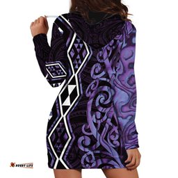Purple Aotearoa Hoodie Dress Taniko Motifs With Paua Shell Kowhaiwhai LT14