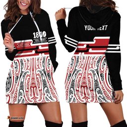 Personalised Toitu Te Tiriti Aotearoa 1840 Hoodie Dress Red Kowhaiwhai Puhoro LT9