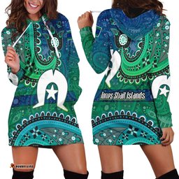 Torres Strait Islands Hoodie Dress Dhari Emblem Vibrant Teal Indigenous TS04