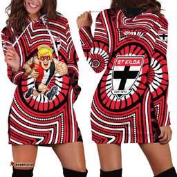 St Kilda Football Club Hoodie Dress Indigenous Monochrome Dot Art Mascot Style TS04