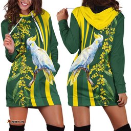 White Cockatoo and Golden Wattle Hoodie Dress Australian Native Bird LT9