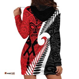 Silver Fern Koru Swirls with Maori Ta Moko Hoodie Dress LT9