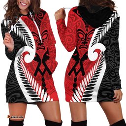 Silver Fern Koru Swirls with Maori Ta Moko Hoodie Dress LT9
