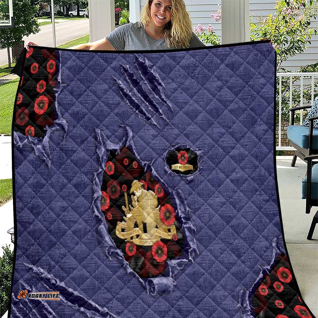 ANZAC Day Quilt Poppy Flowers Ripped Fabric Effect DT05