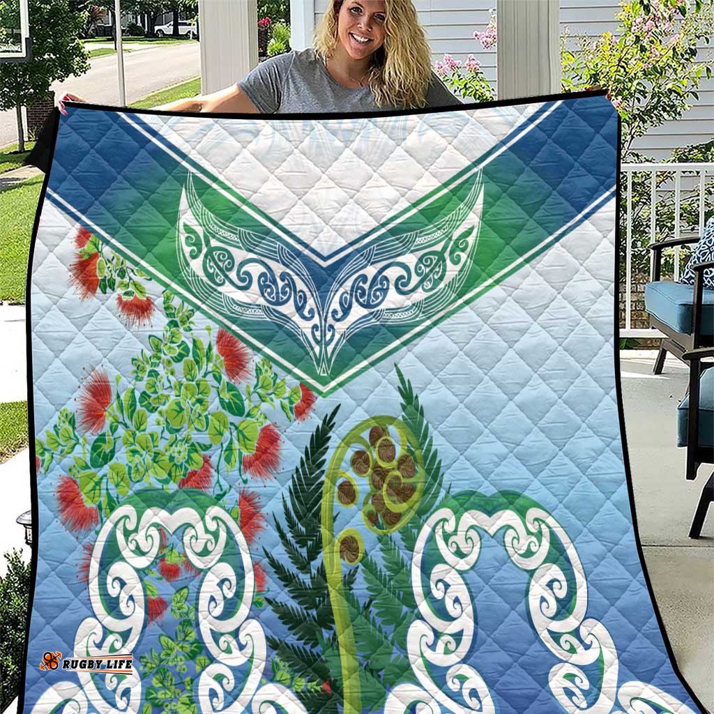 Aotearoa New Zealand Natural Plants Quilt Pohutukawa with Silver Ferns Koru Frond Maori Tattoos LT03