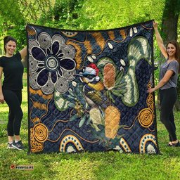 Aussie Honeyeaters Banksia Christmas Quilt Aboriginal Dots Painting Blue Motif LT9