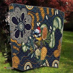 Aussie Honeyeaters Banksia Christmas Quilt Aboriginal Dots Painting Blue Motif LT9