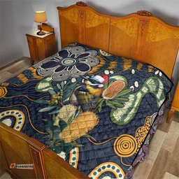 Aussie Honeyeaters Banksia Christmas Quilt Aboriginal Dots Painting Blue Motif LT9