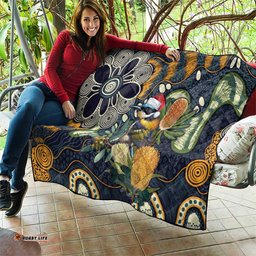 Aussie Honeyeaters Banksia Christmas Quilt Aboriginal Dots Painting Blue Motif LT9