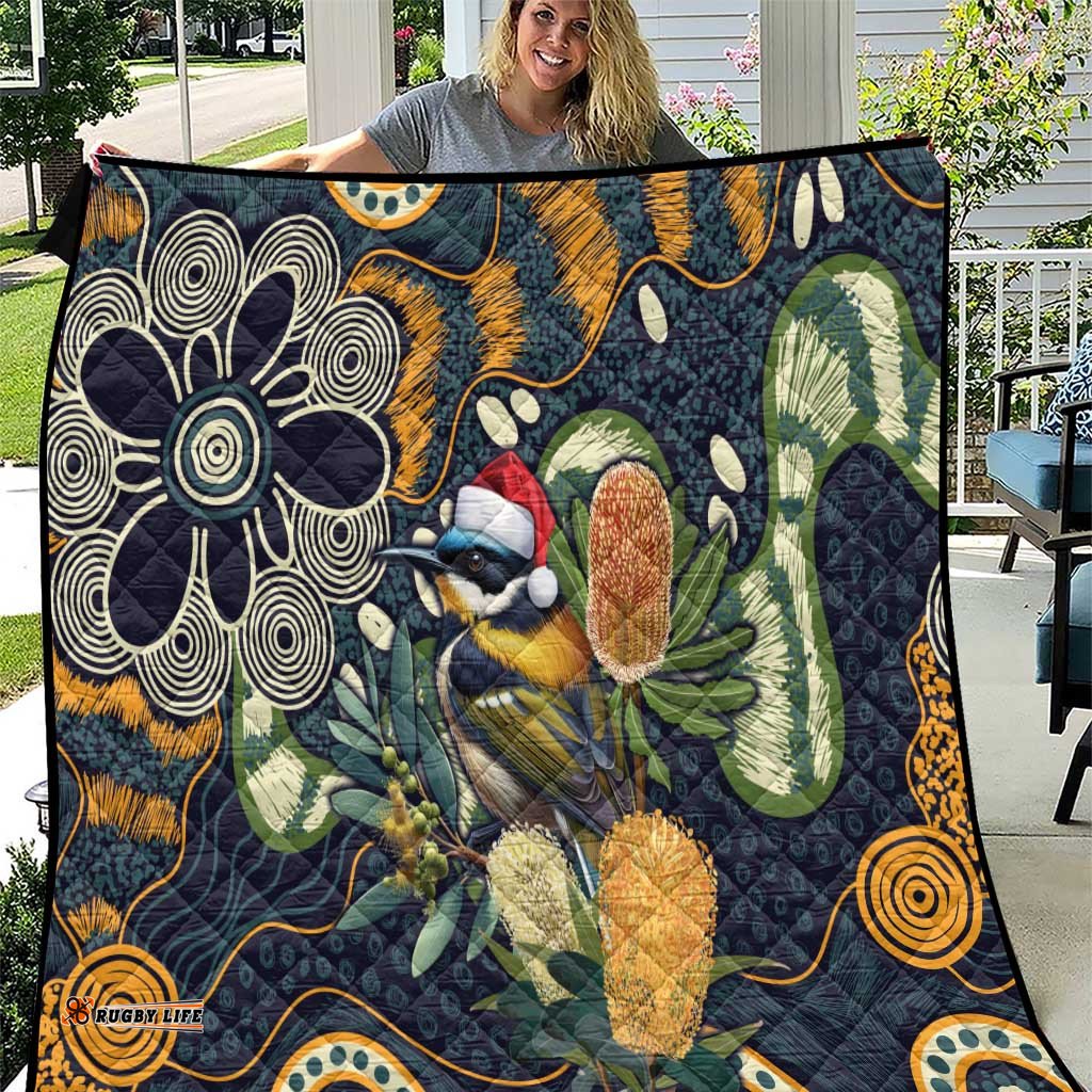 Aussie Honeyeaters Banksia Christmas Quilt Aboriginal Dots Painting Blue Motif LT9