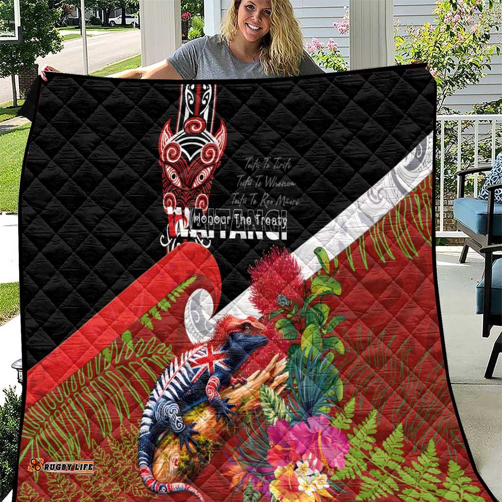 Aotearoa Toitu Te Tiriti Quilt Waitangi-Honour The Treaty NZ Tuatara and Plants LT03