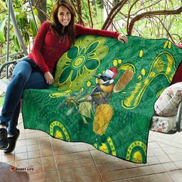 Aussie Honeyeaters Banksia Christmas Quilt Aboriginal Dots Painting Green Motif LT9