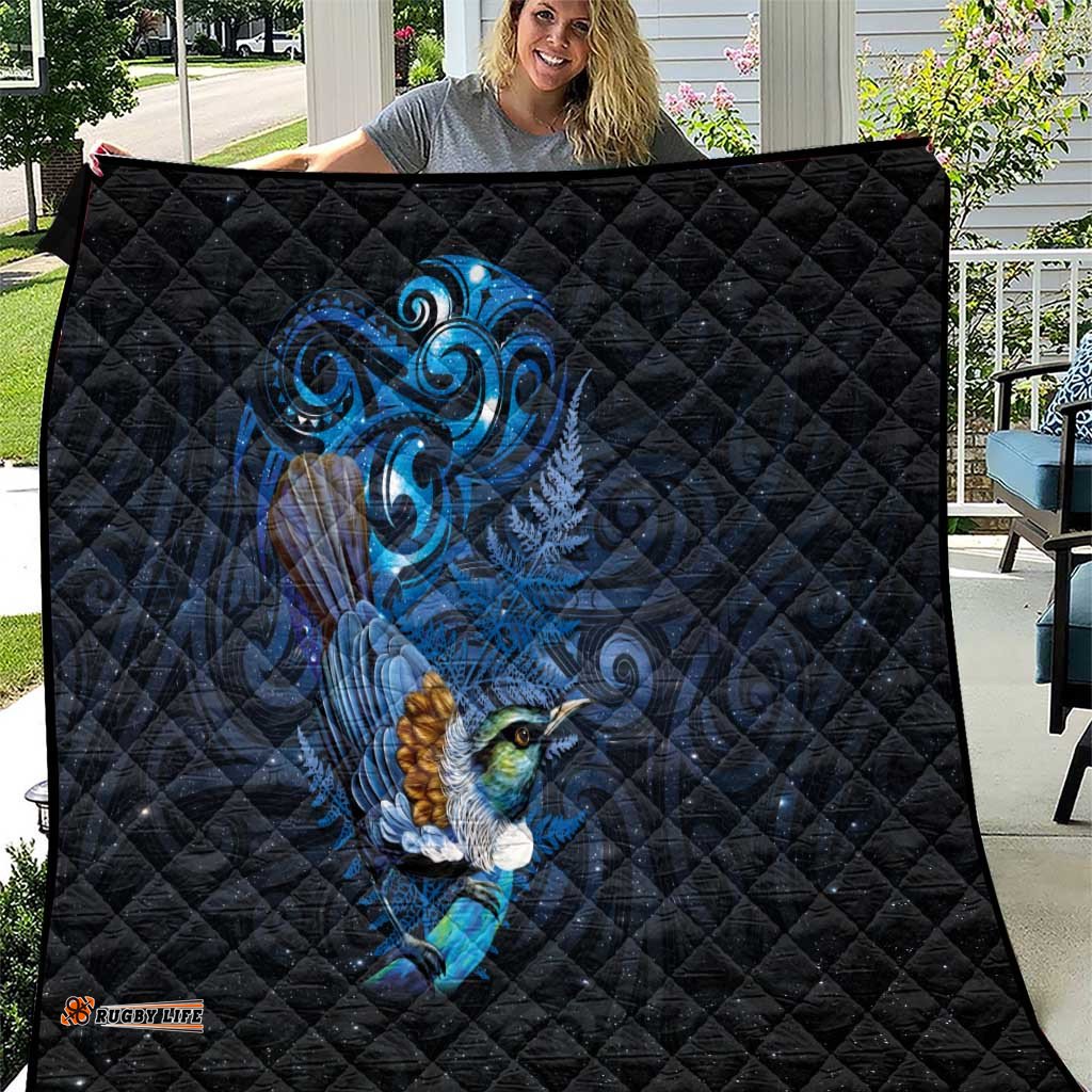Aotearoa Matariki Quilt Maori Tribal with Silver Fern and Tui Bird Galaxy Style LT03