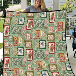 Aussie Birds Christmas La La Land Quilt Green Vintage Stamp Edition LT9