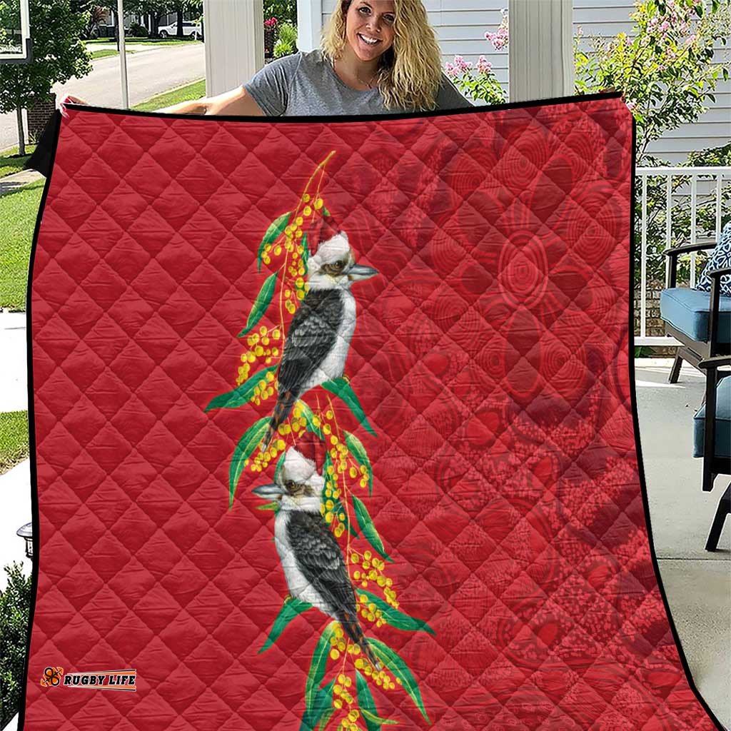 Aussie Kokaburra Golden Wattle Christmas Quilt Aboriginal Dots Painting Red Motif LT9