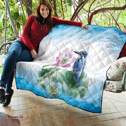 Australia Azure Kingfisher Quilt Ceyx Azureus Sacred Lotus Watercolor LT14