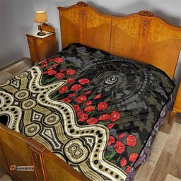 Collingwood Magpies ANZAC Day Quilt Indigenous Dot Art with Poppy Flower Tribute TS04