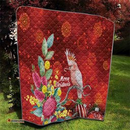 Australia Pink Cockatoo Christmas Quilt Aussie Native Flowers Merry Xmas - Red LT14