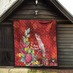 Australia Pink Cockatoo Christmas Quilt Aussie Native Flowers Merry Xmas - Red LT14