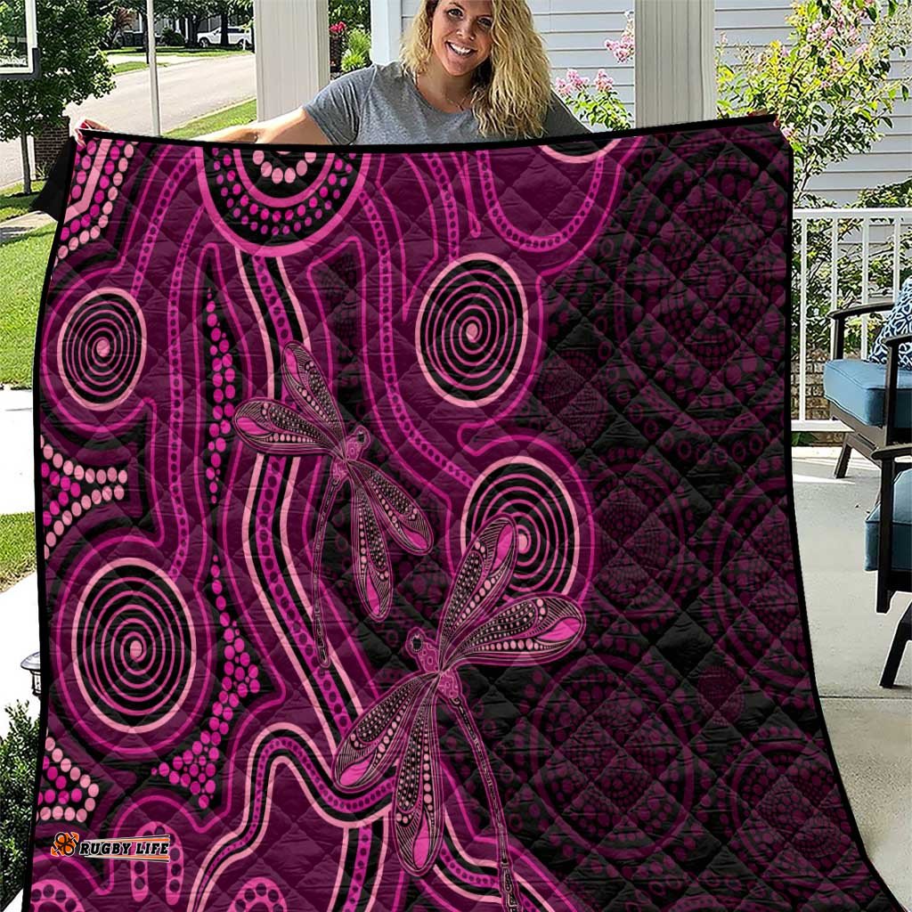 Australia Breast Cancer Awareness Quilt Pink Dragonflies Aboriginal Art LT14