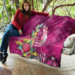 Australia Pink Cockatoo Christmas Quilt Aussie Native Flowers Merry Xmas - Pink LT14