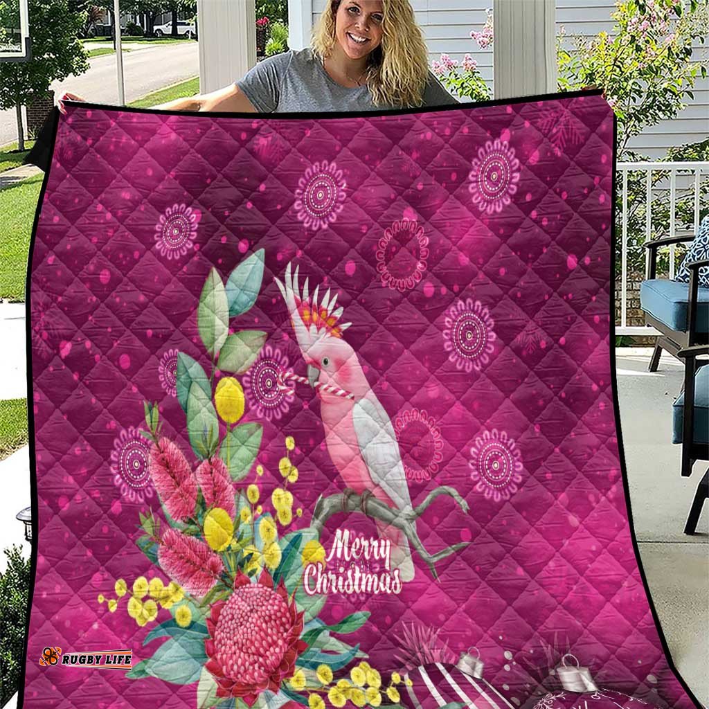 Australia Pink Cockatoo Christmas Quilt Aussie Native Flowers Merry Xmas - Pink LT14