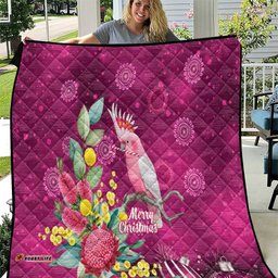 Australia Pink Cockatoo Christmas Quilt Aussie Native Flowers Merry Xmas - Pink LT14